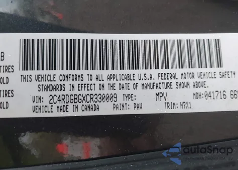 2012 Dodge Grand Caravan Se/Avp from USA, damaged, VIN 2C4RDGBGXCR330009